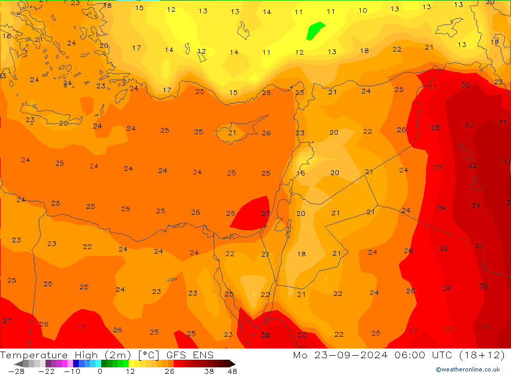 Temperature High (2m) GFS ENS Mo 23.09.2024 06 UTC