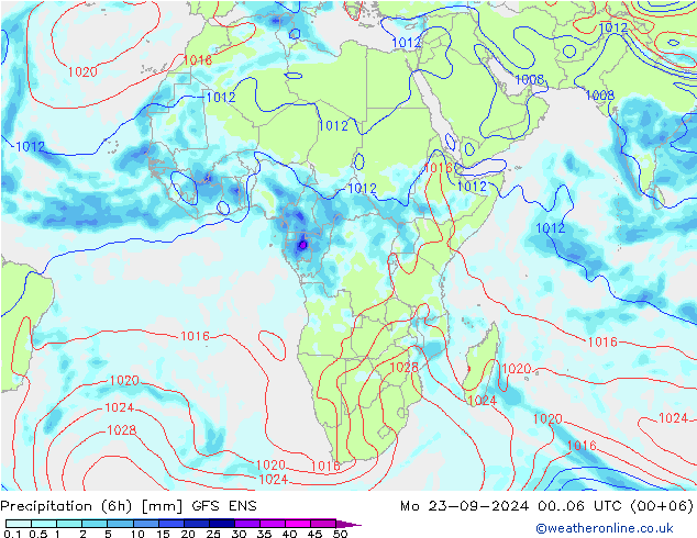 Totale neerslag (6h) GFS ENS ma 23.09.2024 06 UTC