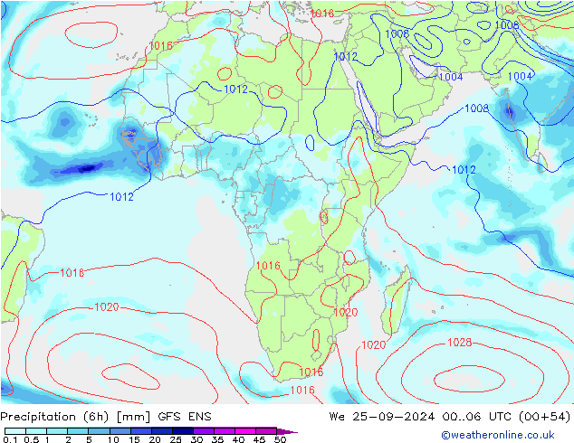 Précipitation (6h) GFS ENS mer 25.09.2024 06 UTC