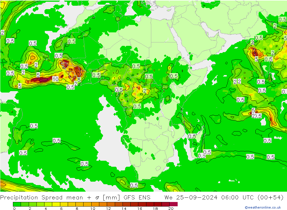 precipitação Spread GFS ENS Qua 25.09.2024 06 UTC