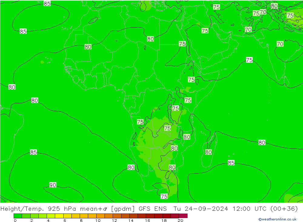 Height/Temp. 925 hPa GFS ENS Ter 24.09.2024 12 UTC