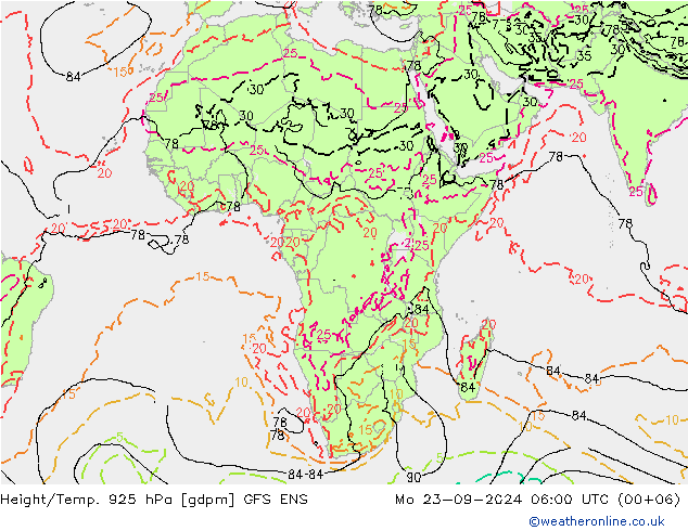 Hoogte/Temp. 925 hPa GFS ENS ma 23.09.2024 06 UTC