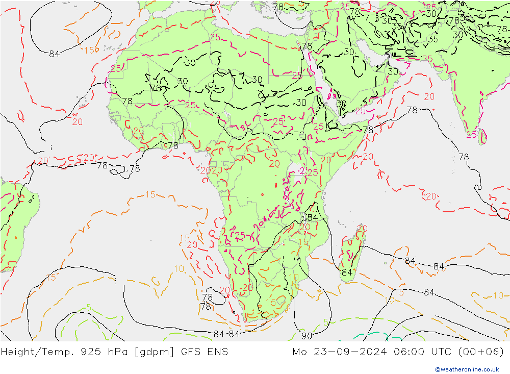 Hoogte/Temp. 925 hPa GFS ENS ma 23.09.2024 06 UTC