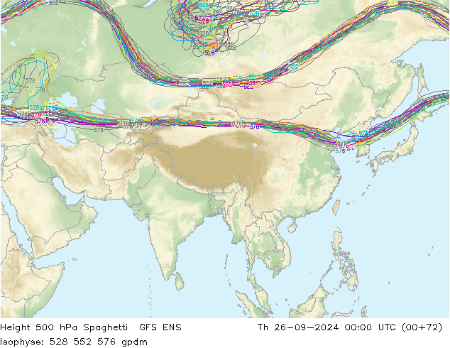 Height 500 hPa Spaghetti GFS ENS gio 26.09.2024 00 UTC