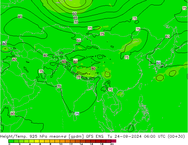 Height/Temp. 925 hPa GFS ENS  24.09.2024 06 UTC