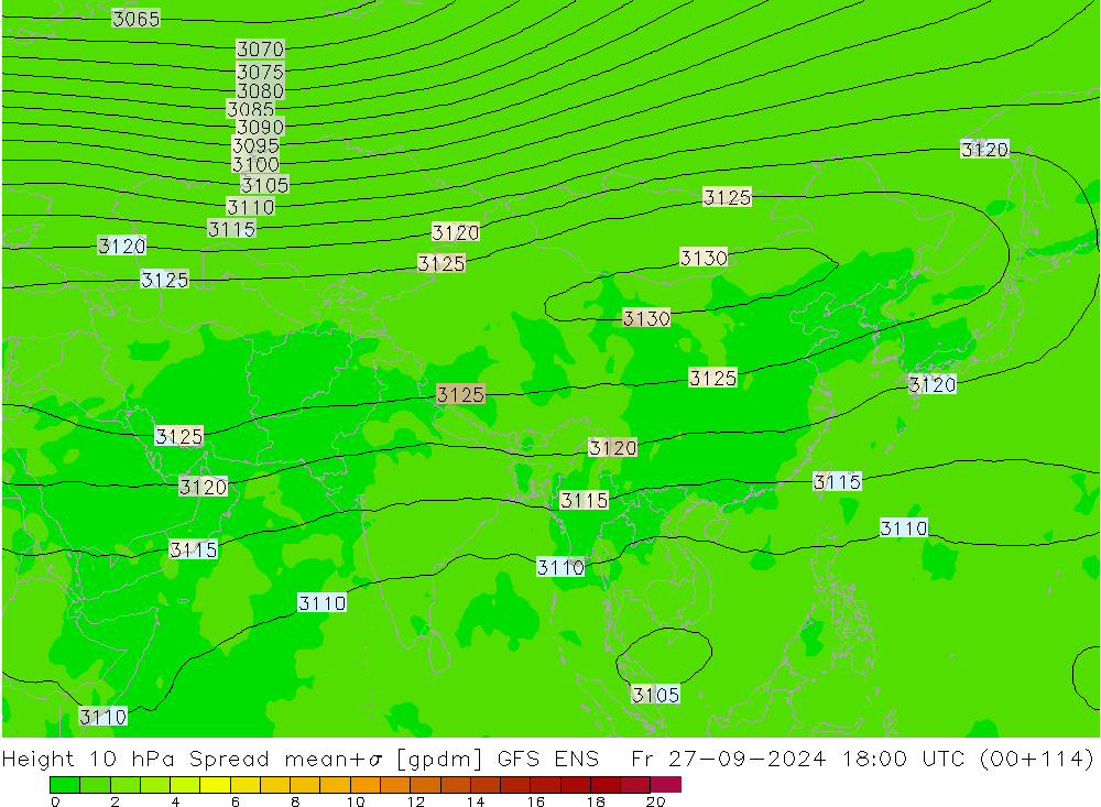 Géop. 10 hPa Spread GFS ENS ven 27.09.2024 18 UTC