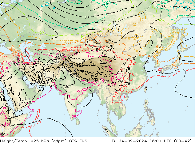 Height/Temp. 925 гПа GFS ENS вт 24.09.2024 18 UTC