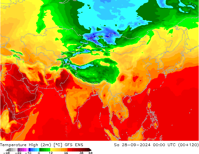 Temperature High (2m) GFS ENS Sa 28.09.2024 00 UTC