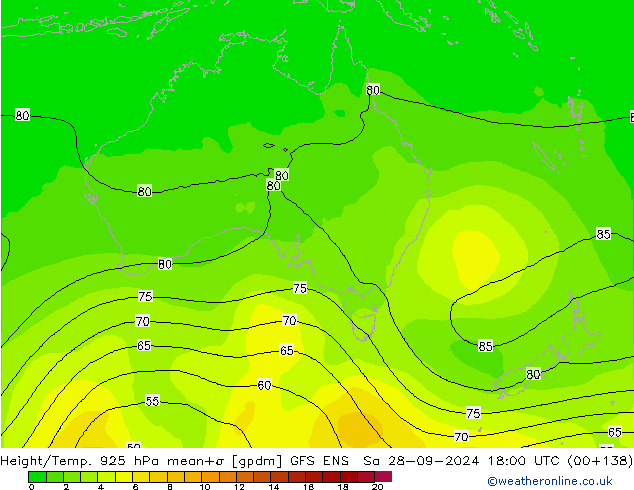 Height/Temp. 925 hPa GFS ENS Sa 28.09.2024 18 UTC