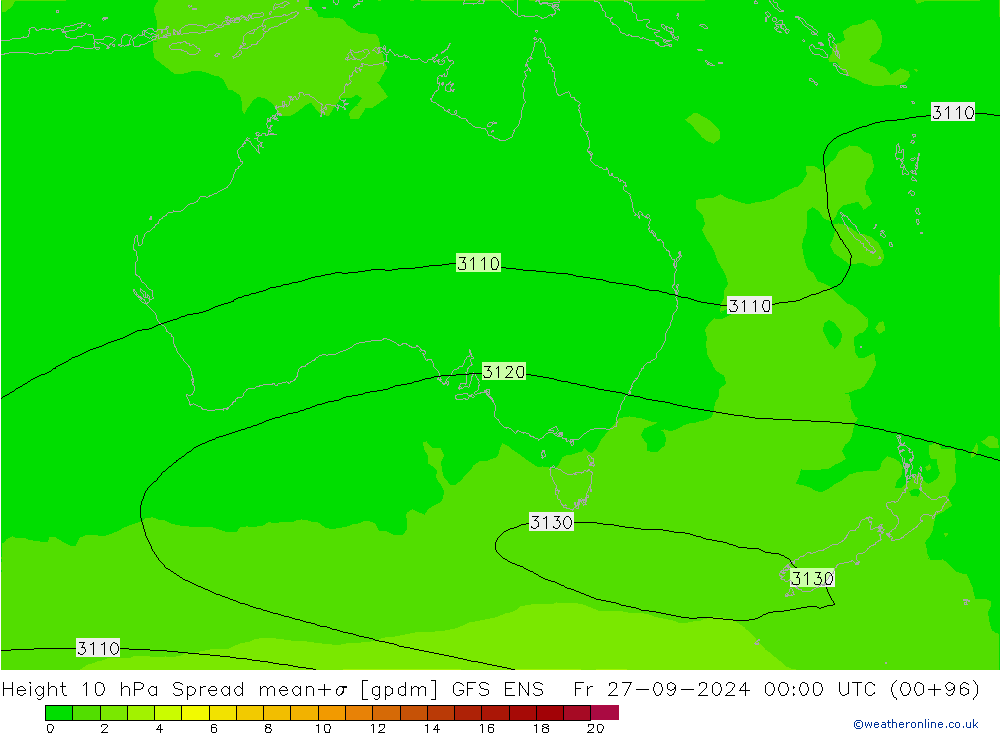 Height 10 hPa Spread GFS ENS Pá 27.09.2024 00 UTC