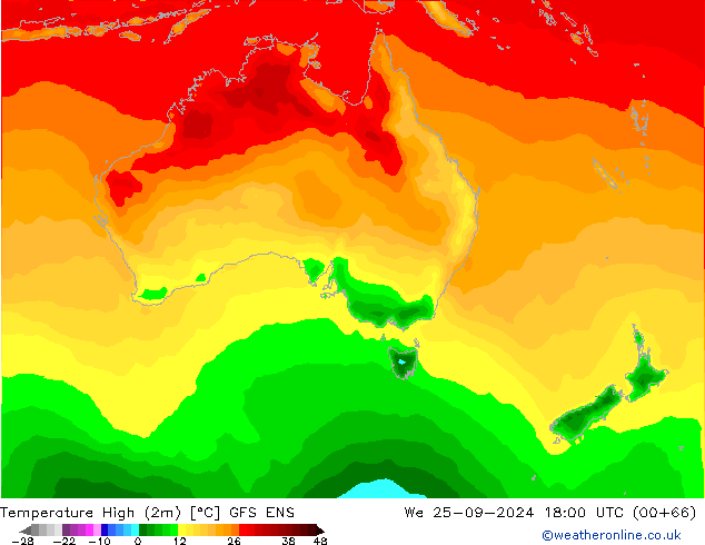 Temp. massima (2m) GFS ENS mer 25.09.2024 18 UTC