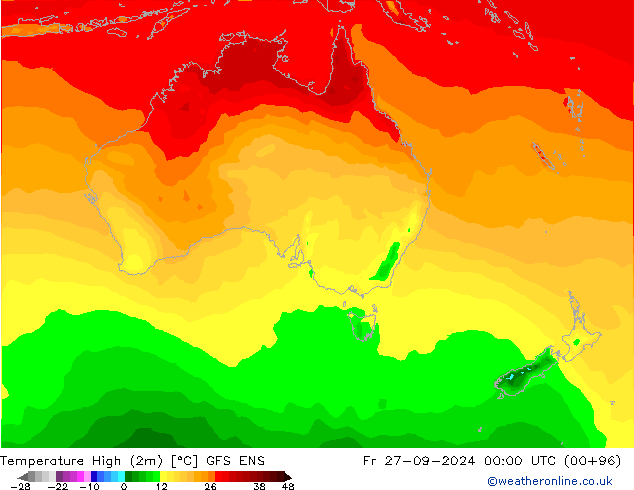température 2m max GFS ENS ven 27.09.2024 00 UTC