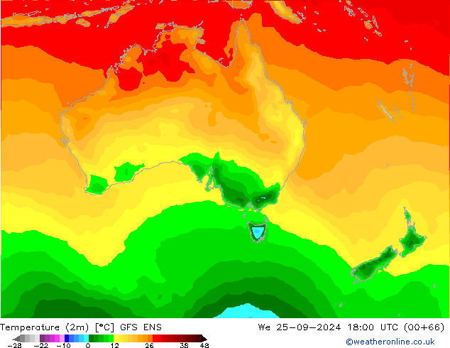 Temperatura (2m) GFS ENS mer 25.09.2024 18 UTC