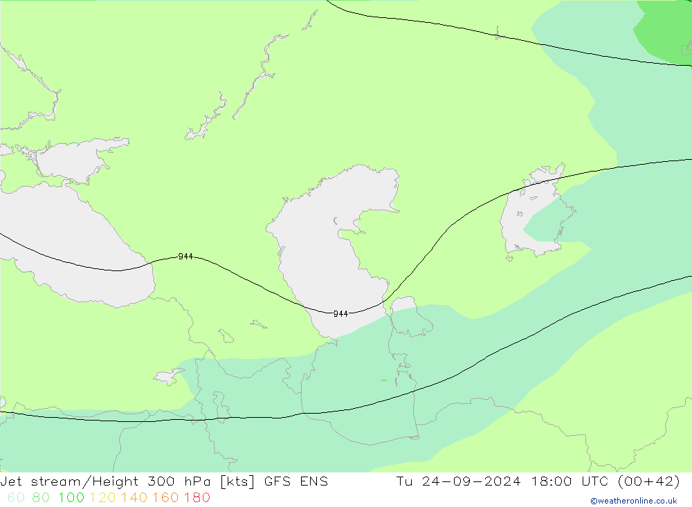 Prąd strumieniowy GFS ENS wto. 24.09.2024 18 UTC