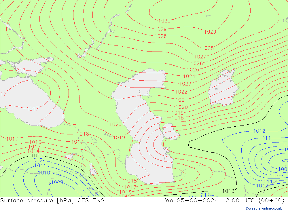 pression de l'air GFS ENS mer 25.09.2024 18 UTC