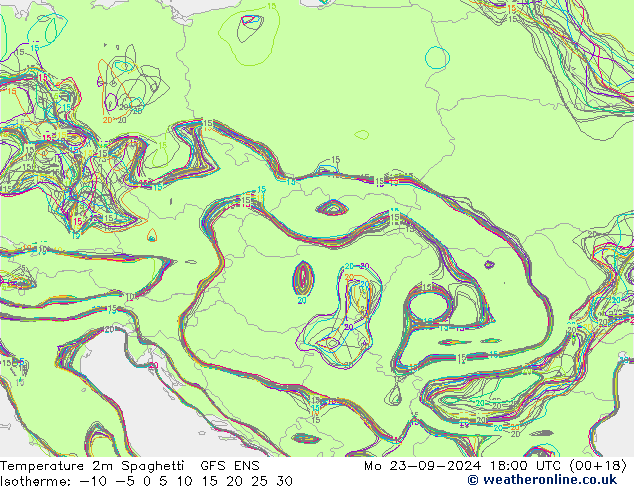 mapa temperatury 2m Spaghetti GFS ENS pon. 23.09.2024 18 UTC