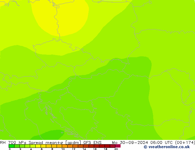 RH 700 hPa Spread GFS ENS Mo 30.09.2024 06 UTC