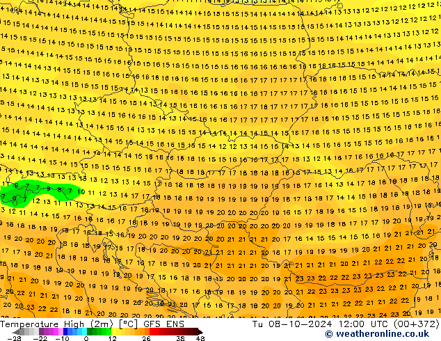 Temp. massima (2m) GFS ENS mar 08.10.2024 12 UTC