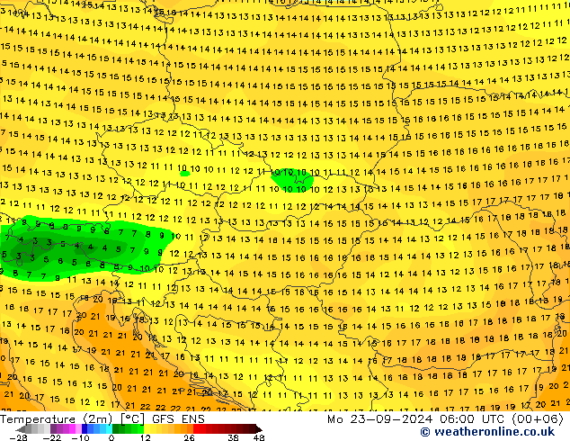 Temperature (2m) GFS ENS Mo 23.09.2024 06 UTC