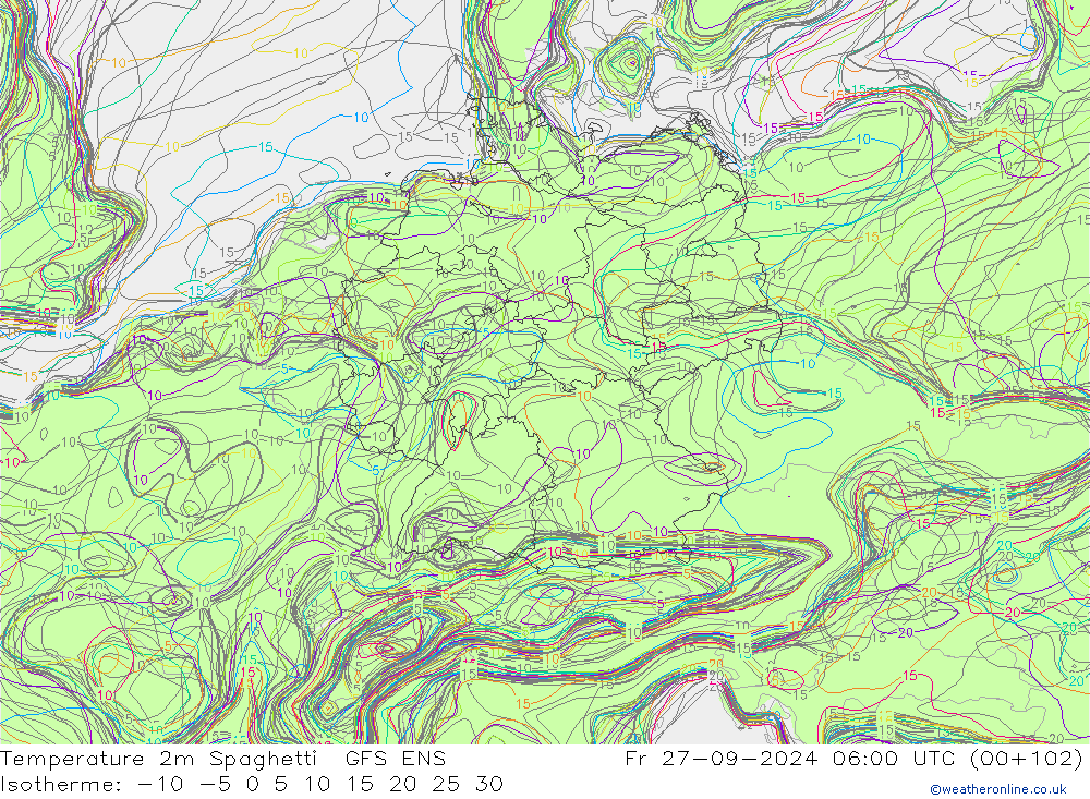 Sıcaklık Haritası 2m Spaghetti GFS ENS Cu 27.09.2024 06 UTC