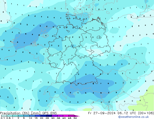 Precipitación (6h) GFS ENS vie 27.09.2024 12 UTC