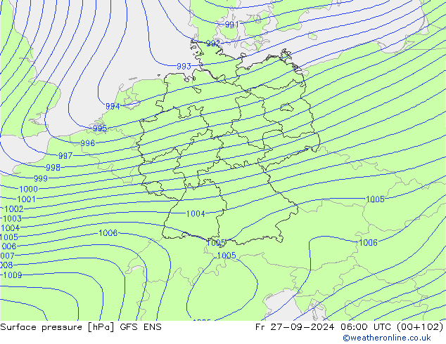 Presión superficial GFS ENS vie 27.09.2024 06 UTC