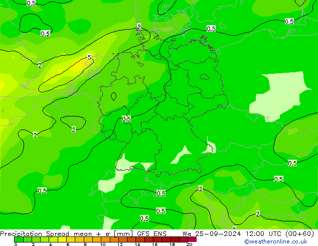 Neerslag Spread GFS ENS wo 25.09.2024 12 UTC