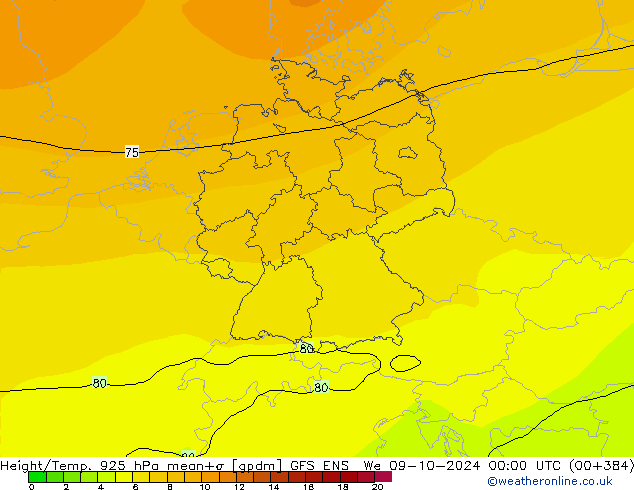 Height/Temp. 925 hPa GFS ENS mer 09.10.2024 00 UTC