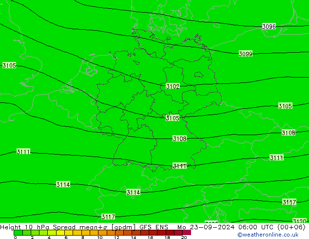 Height 10 hPa Spread GFS ENS Mo 23.09.2024 06 UTC