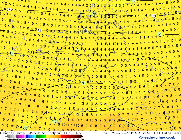 Yükseklik/Sıc. 925 hPa GFS ENS Paz 29.09.2024 00 UTC