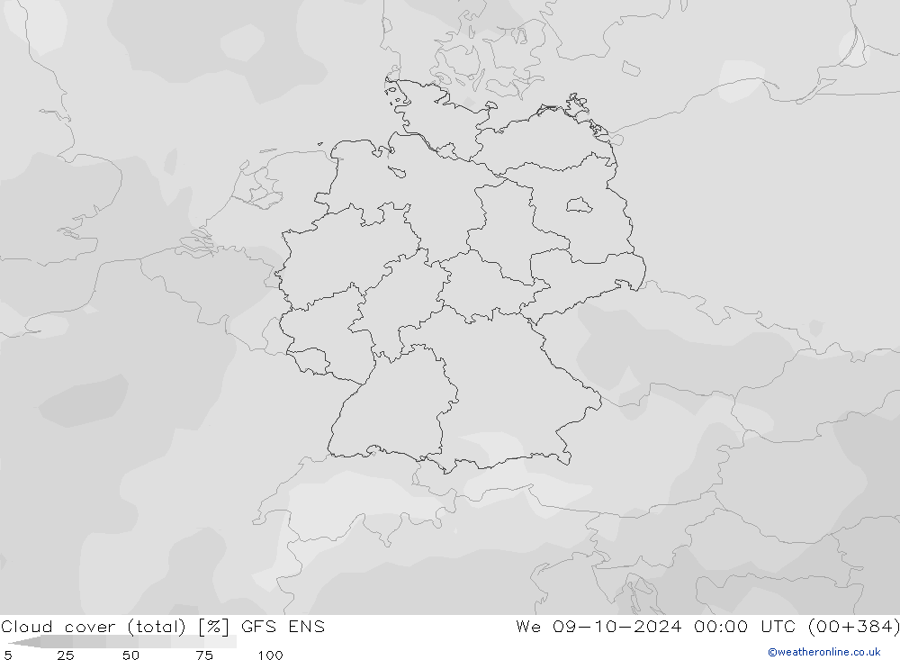 Nuages (total) GFS ENS mer 09.10.2024 00 UTC