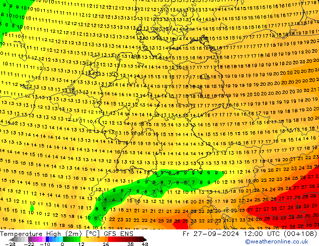 Temperatura máx. (2m) GFS ENS vie 27.09.2024 12 UTC