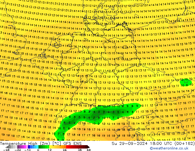 Temperature High (2m) GFS ENS Su 29.09.2024 18 UTC