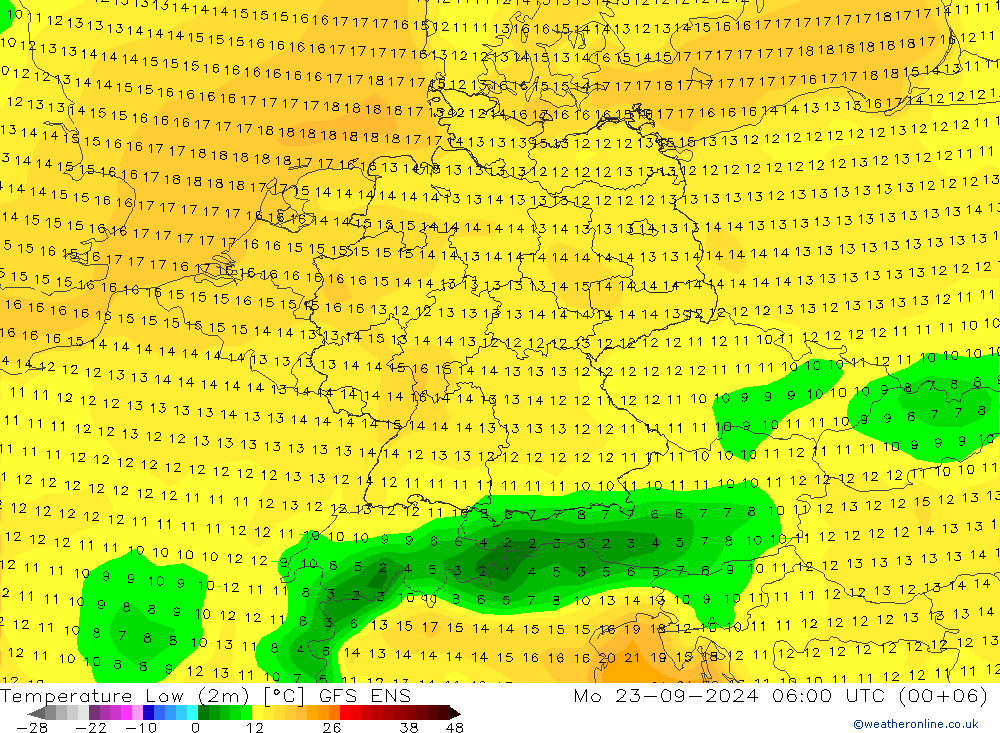 Tiefstwerte (2m) GFS ENS Mo 23.09.2024 06 UTC