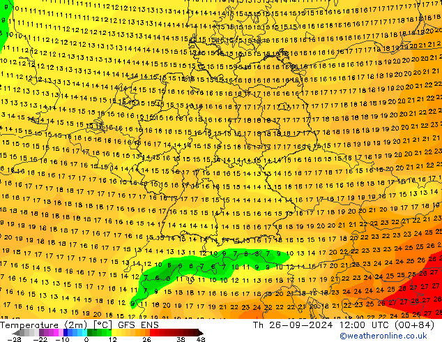 Temperatura (2m) GFS ENS jue 26.09.2024 12 UTC