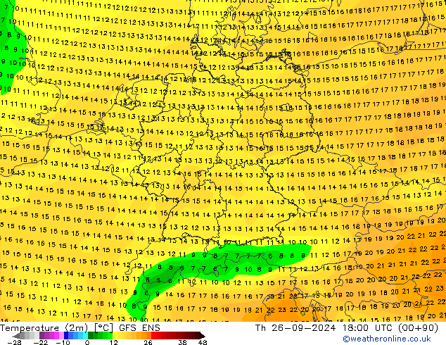 mapa temperatury (2m) GFS ENS czw. 26.09.2024 18 UTC