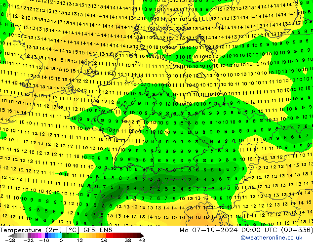 mapa temperatury (2m) GFS ENS pon. 07.10.2024 00 UTC