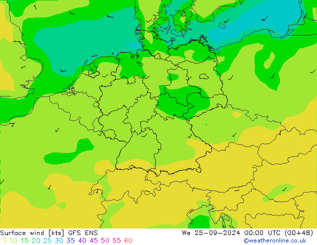 Vento 10 m GFS ENS Qua 25.09.2024 00 UTC