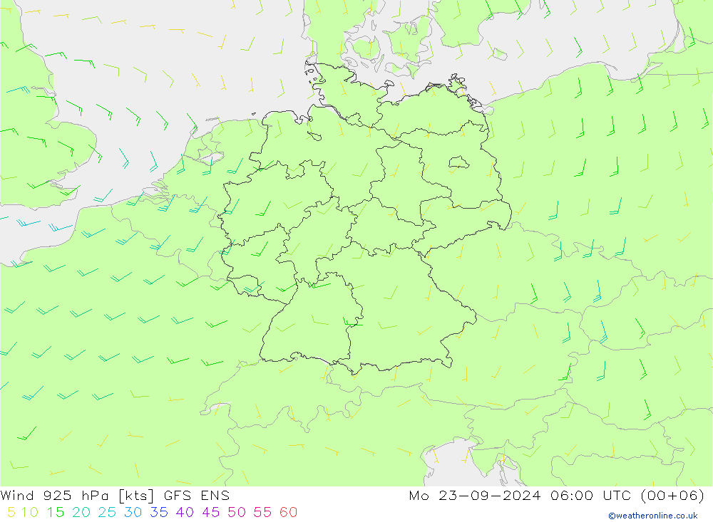 Wind 925 hPa GFS ENS Mo 23.09.2024 06 UTC