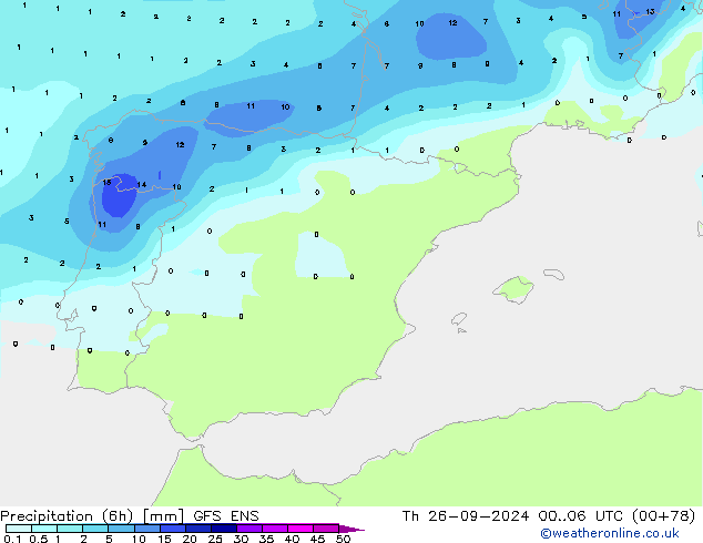 Precipitation (6h) GFS ENS Čt 26.09.2024 06 UTC