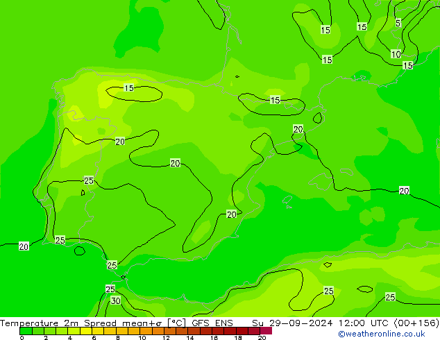 Temperature 2m Spread GFS ENS Su 29.09.2024 12 UTC