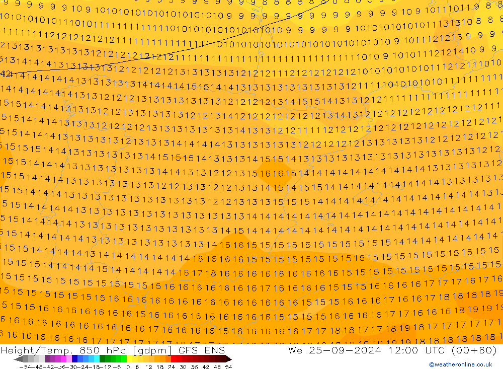 Yükseklik/Sıc. 850 hPa GFS ENS Çar 25.09.2024 12 UTC