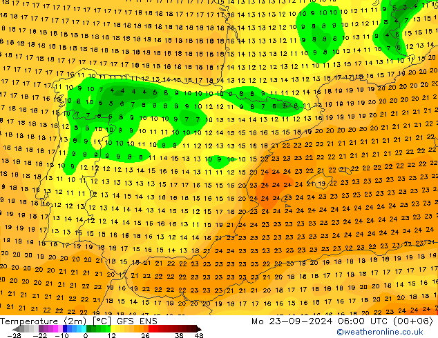 mapa temperatury (2m) GFS ENS pon. 23.09.2024 06 UTC