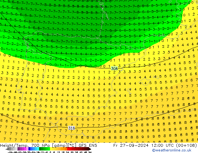 Height/Temp. 700 hPa GFS ENS Fr 27.09.2024 12 UTC