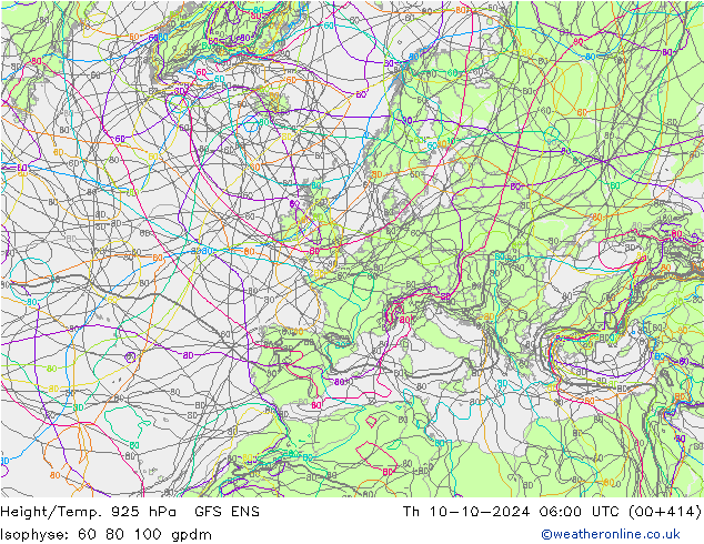 Hoogte/Temp. 925 hPa GFS ENS do 10.10.2024 06 UTC