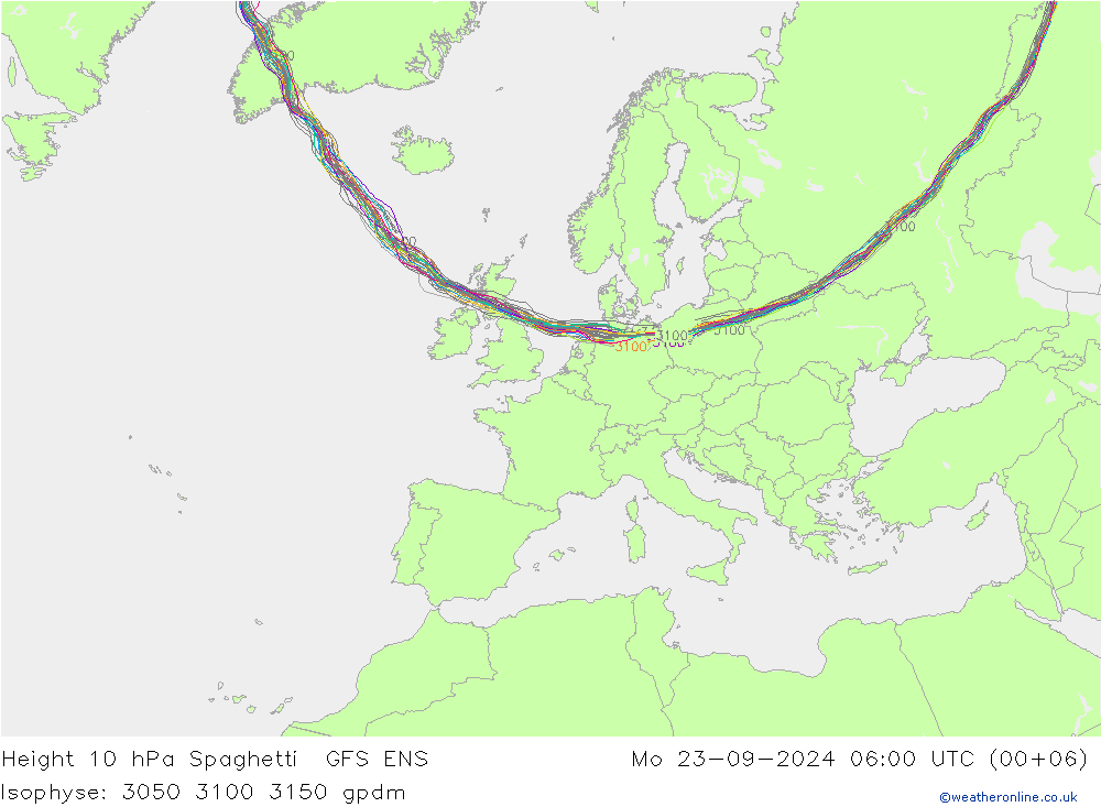 Height 10 hPa Spaghetti GFS ENS 星期一 23.09.2024 06 UTC