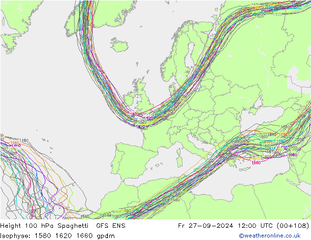 Height 100 hPa Spaghetti GFS ENS Fr 27.09.2024 12 UTC