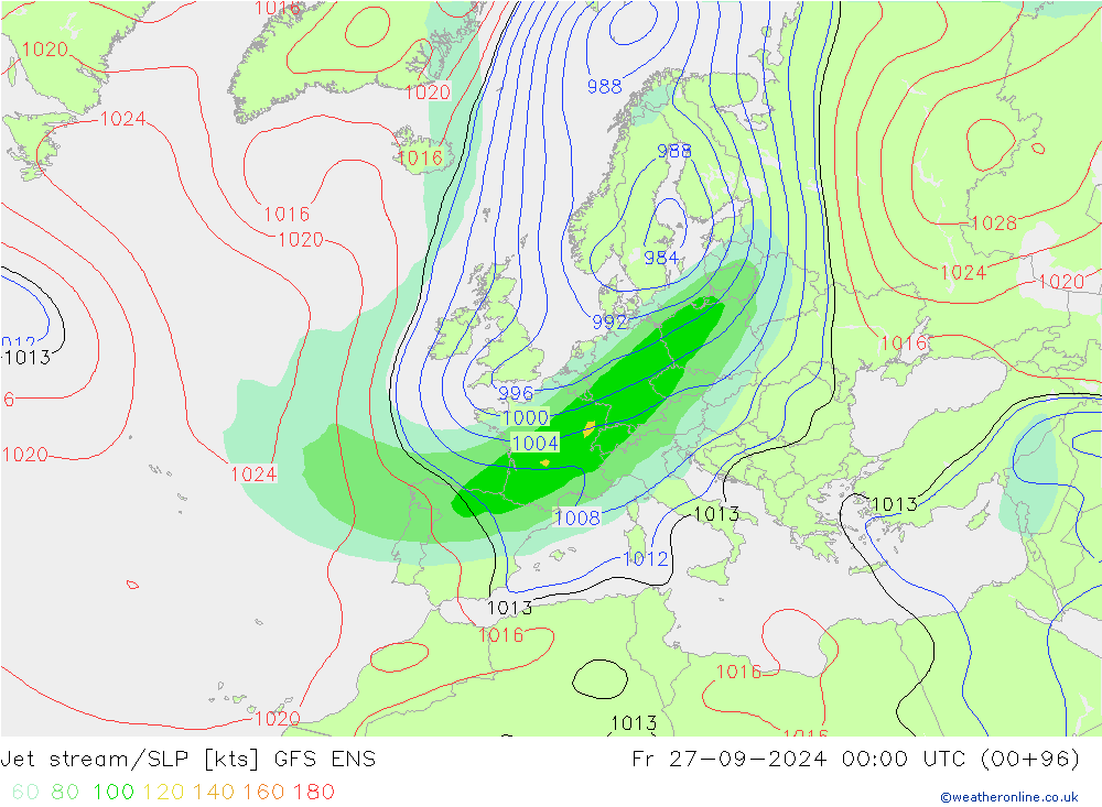 джет/приземное давление GFS ENS пт 27.09.2024 00 UTC