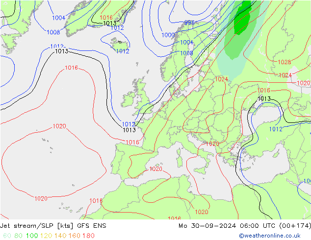 Corrente a getto GFS ENS lun 30.09.2024 06 UTC