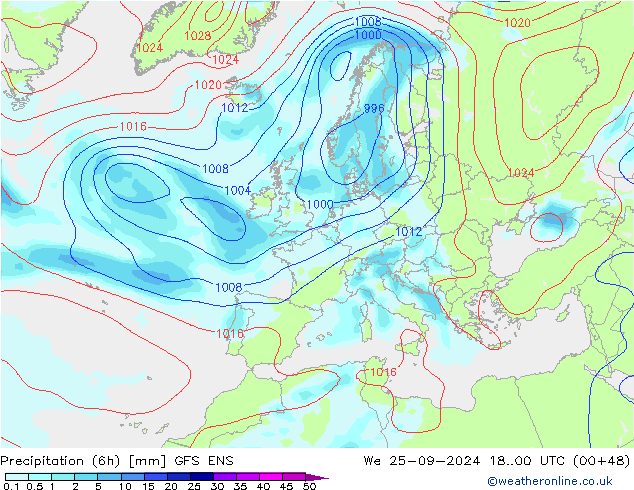 Precipitation (6h) GFS ENS We 25.09.2024 00 UTC